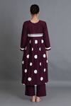 Shop Khat Maroon Poplin, Cotton Round Neck Polka Pleated Back Kurta And Pant Set at Aza Fashions Shop_Khat_Maroon Poplin, Cotton Round Neck Polka Pleated Back Kurta And Pant Set _at_Aza_Fashions