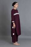 Shop Khat Maroon Poplin, Cotton Round Neck Polka Pleated Back Kurta And Pant Set Online at Aza Fashions Shop_Khat_Maroon Poplin, Cotton Round Neck Polka Pleated Back Kurta And Pant Set _Online_at_Aza_Fashions