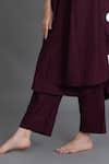 Khat_Maroon Poplin, Cotton Keyhole Neck, Round Polka Pleated Back Kurta And Pant Set _Online_at_Aza_Fashions