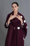 Buy_Khat_Maroon Poplin, Cotton Keyhole Neck, Round Polka Pleated Back Kurta And Pant Set _Online_at_Aza_Fashions