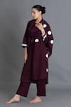 Shop_Khat_Maroon Poplin, Cotton Keyhole Neck, Round Polka Pleated Back Kurta And Pant Set _Online_at_Aza_Fashions
