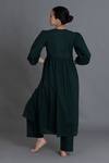 Shop_Khat_Emerald Green Handloom Cotton Embroidery Forest Hand Smocked Kurta And Pant _at_Aza_Fashions