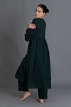 Shop_Khat_Emerald Green Handloom Cotton Embroidery Forest Hand Smocked Kurta And Pant _Online_at_Aza_Fashions