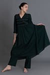 Khat_Emerald Green Handloom Cotton Embroidery Forest Hand Smocked Kurta And Pant _at_Aza_Fashions