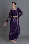 Shop_Khat_Purple Chanderi Silk Embroidery Round Neck Kurta And Pant Set _Online_at_Aza_Fashions
