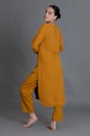 Khat_Yellow Tencel, Cotton Piping V-neck Mustered Kurta And Pant Set _Online_at_Aza_Fashions