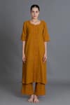 Shop_Khat_Mustard Cotton Round Neck Kurta And Pant Set _Online_at_Aza_Fashions