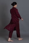 Khat_Wine Handloom Cotton Collared Burgundy Dot Print Kurta And Pant Set _Online_at_Aza_Fashions