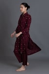 Buy_Khat_Wine Handloom Cotton Collared Burgundy Dot Print Kurta And Pant Set _Online_at_Aza_Fashions