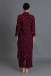 Shop_Khat_Wine Handloom Cotton Collared Burgundy Dot Print Kurta And Pant Set _Online_at_Aza_Fashions
