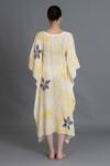 Shop_Khat_Yellow Crepe, Silk Round Neck Crezia Floral Print Kaftan _at_Aza_Fashions