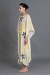 Khat_Yellow Crepe, Silk Round Neck Crezia Floral Print Kaftan _Online_at_Aza_Fashions