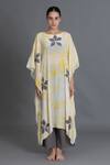 Buy Khat Yellow Crepe, Silk Round Neck Creziaflorqal Kaftan And Pant Set Buy_Khat_Yellow Crepe, Silk Round Neck Creziaflorqal Kaftan And Pant Set