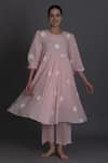Buy_Khat_Pink Handloom Cotton Round Neck Pastel Polka Kurta And Pant Set _at_Aza_Fashions