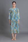 Buy_Khat_Blue Chanderi Silk Round Neck Ocean Floral Print Kurta _Online_at_Aza_Fashions