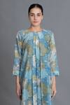 Shop_Khat_Blue Chanderi Silk Round Neck Ocean Floral Print Kurta _Online_at_Aza_Fashions