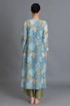Shop_Khat_Blue Chanderi Silk Round Neck Ocean Floral Print Kurta And Pant Set _at_Aza_Fashions
