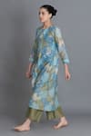 Shop_Khat_Blue Chanderi Silk Round Neck Ocean Floral Print Kurta And Pant Set _Online_at_Aza_Fashions
