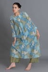 Buy_Khat_Blue Chanderi Silk Round Neck Ocean Floral Print Kurta And Pant Set 