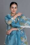 Buy_Khat_Blue Chanderi Silk Round , Keyhole Ocean Floral Print Kurta Set _Online_at_Aza_Fashions