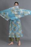 Shop_Khat_Blue Chanderi Silk Round , Keyhole Ocean Floral Print Kurta Set _Online_at_Aza_Fashions