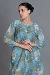 Khat_Blue Chanderi Silk Round Neck Ocean Floral Print Kurta _at_Aza_Fashions