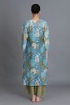 Shop_Khat_Blue Chanderi Silk Round Neck Ocean Floral Print Kurta And Pant Set _at_Aza_Fashions