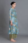 Buy_Khat_Blue Chanderi Silk Round Neck Ocean Floral Print Kurta And Pant Set _Online_at_Aza_Fashions