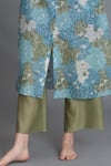 Shop_Khat_Blue Chanderi Silk Round Neck Ocean Floral Print Kurta And Pant Set _Online_at_Aza_Fashions