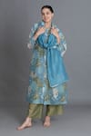 Buy_Khat_Blue Chanderi Silk Round Neck Ocean Floral Print Kurta Set _at_Aza_Fashions