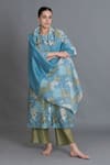 Shop_Khat_Blue Chanderi Silk Round Neck Ocean Floral Print Kurta Set _Online_at_Aza_Fashions