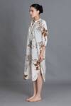 Khat_Off White Handloom Cotton Mandarin Collar Earthy Brown Print Kurta _Online_at_Aza_Fashions