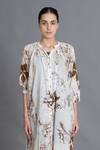Shop_Khat_Off White Handloom Cotton Mandarin Collar Earthy Brown Print Kurta _Online_at_Aza_Fashions