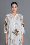 Buy_Khat_Off White Handloom Cotton Mandarin Collar Earthy Brown Print Kurta And Pant Set _Online_at_Aza_Fashions