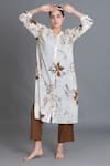 Buy_Khat_Off White Handloom Cotton Mandarin Collar Earthy Brown Print Kurta And Pant Set 