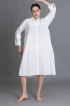 Buy_Khat_White Poplin Collared Bright Pleated Shirt Dress _at_Aza_Fashions
