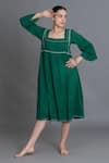 Buy_Khat_Green Handloom Cotton Embroidery Square Neck Dress _at_Aza_Fashions