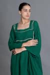 Khat_Green Handloom Cotton Embroidery Square Neck Dress _at_Aza_Fashions