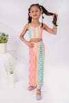 Toplove_Multi Color Zari Geometric Pattern Crop Top And Pant Set _Online_at_Aza_Fashions