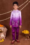 Buy_Toplove_Purple Dupion, Silk Embroidery Ombre Deer Motif Sherwani And Trouser Set _at_Aza_Fashions