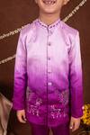 Shop_Toplove_Purple Dupion, Silk Embroidery Ombre Deer Motif Sherwani And Trouser Set _Online_at_Aza_Fashions