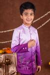 Toplove_Purple Dupion, Silk Embroidery Ombre Deer Motif Sherwani And Trouser Set _at_Aza_Fashions