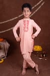 Buy_Toplove_Peach Cotton, Silk Embroidery, Pearls Kurta And Pajama Set _at_Aza_Fashions