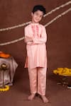 Shop_Toplove_Peach Cotton, Silk Embroidery, Pearls Kurta And Pajama Set _Online_at_Aza_Fashions