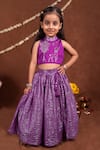 Buy_Toplove_Purple Dupion, Silk Embroidery Deer And Tree Blouse With Lehenga _at_Aza_Fashions