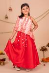 Buy_Toplove_Peach Cotton, Silk Embroidery, Pearls Cape Top And Lehenga Set _at_Aza_Fashions