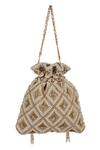 Shop_The Purple Sack_Gold Beads, Embroidery, Pearls Geometric And Sequin Potli Bag _at_Aza_Fashions
