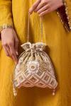 Buy_The Purple Sack_Gold Beads, Embroidery, Pearls Geometric And Sequin Potli Bag _at_Aza_Fashions