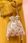 Shop_The Purple Sack_Gold Beads, Embroidery, Pearls Geometric And Sequin Potli Bag _Online_at_Aza_Fashions