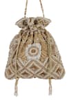 The Purple Sack_Gold Beads, Embroidery, Pearls Geometric And Sequin Potli Bag _at_Aza_Fashions